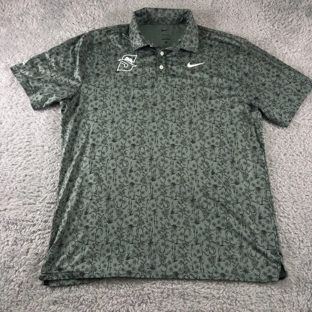 Nike Dri-FIT Mens Floral Botanical Print Golf Polo Shirt Green Black Size M